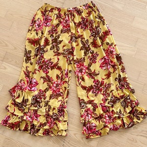 Yellow and Fuchsia Floral Bloomer PantalOOn Pants Ruffled Pants  PantalOOns Womens Bloomers Yellow Bloomers for Women