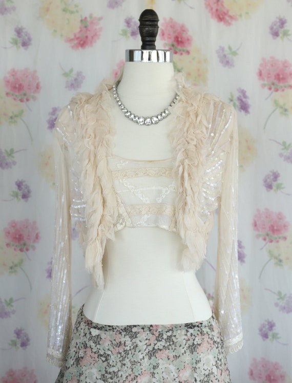 Betsey Johnson Sheer Sequin Beaded Bolero Jacket - image 4