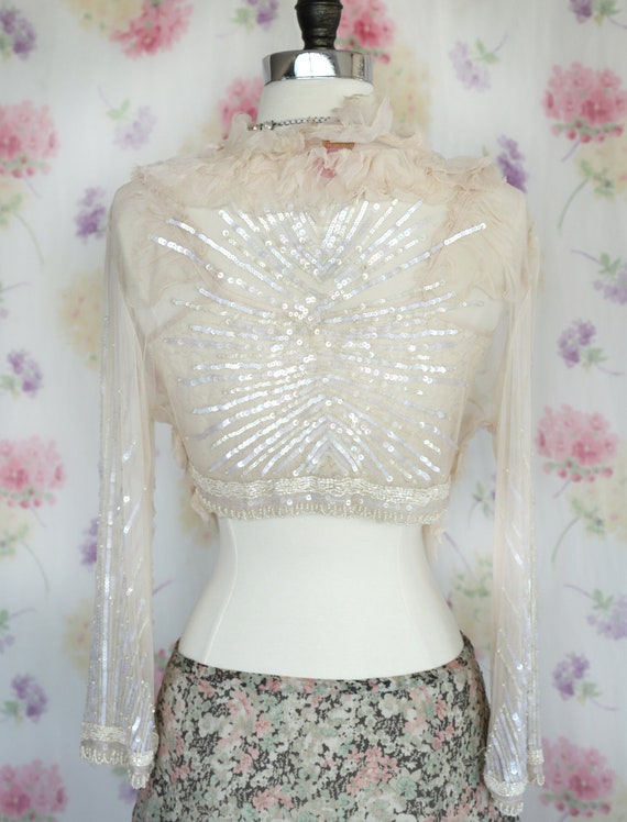 Betsey Johnson Sheer Sequin Beaded Bolero Jacket - image 7