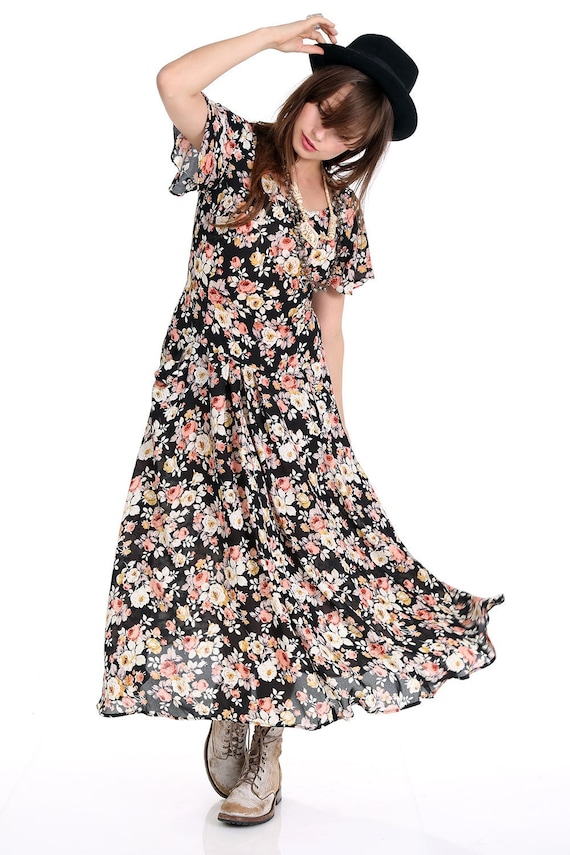 sachin and babi light blue dress Tan Floral Chiffon Drop Waist Maxi Dress - Women's Dresses main image 1