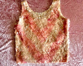 Vintage 1960s Mod Fuchsia Pink Large Sequin Chevron Top