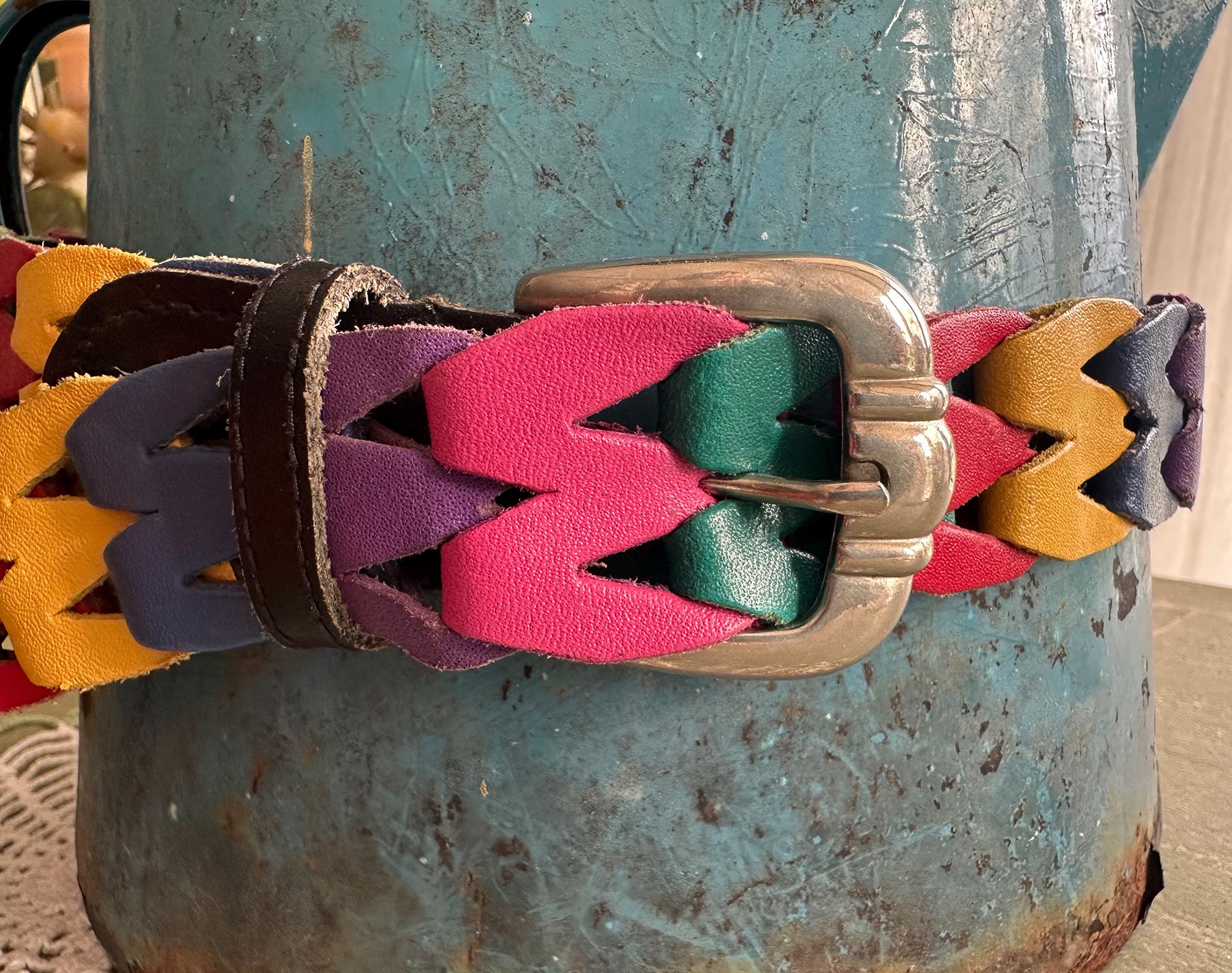 Vintage 80s 90s Metal Chain Belt Colorful Woven Rainbow Small 80s Rainbow Belt - Etsy main image 2