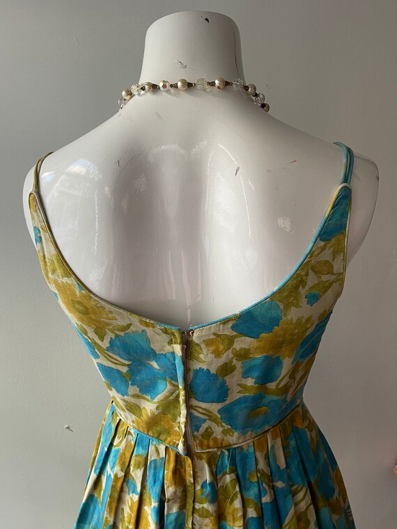 Vintage 1950s Sundress l 50s Turquoise and Gold S… - image 6