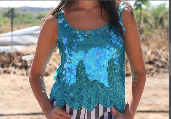 turquoise sequin top