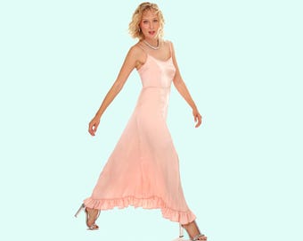 パーティードレス Pink Ruffle Silk ette Dress Pink Ruffle Midi Dress