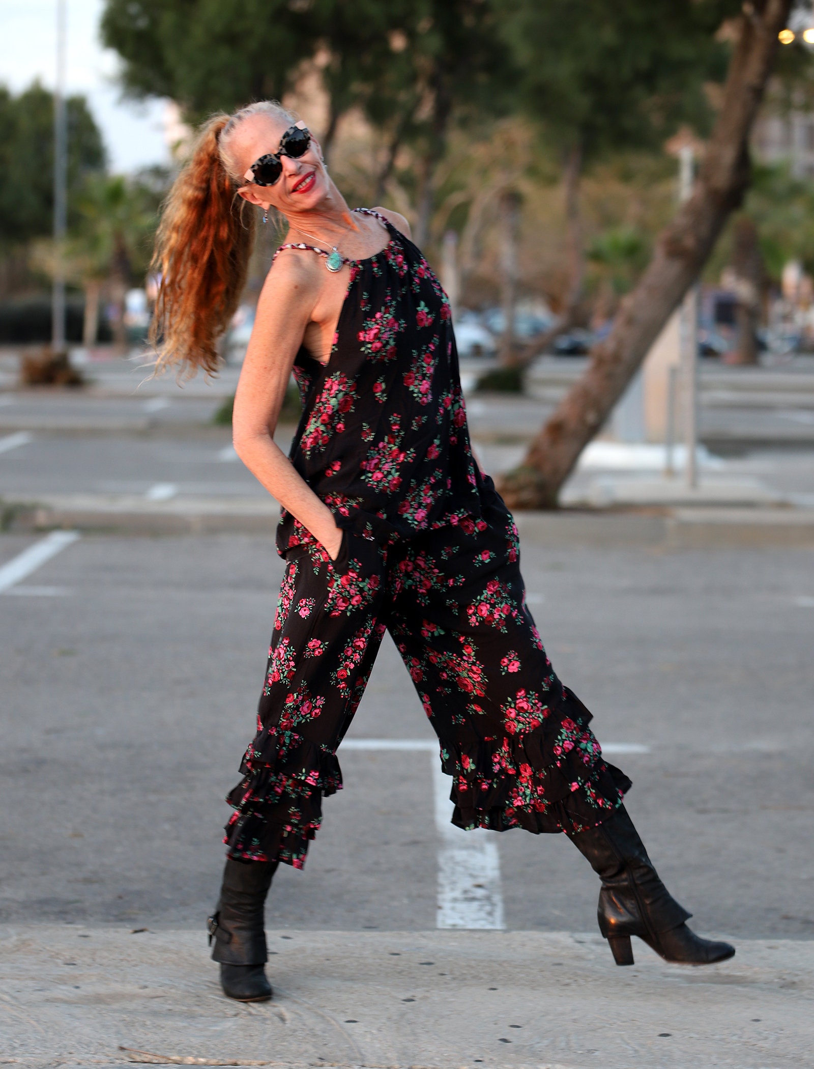 Black Floral Bloomer Pantaloonies/ruffled Pants/bloomers/betsey