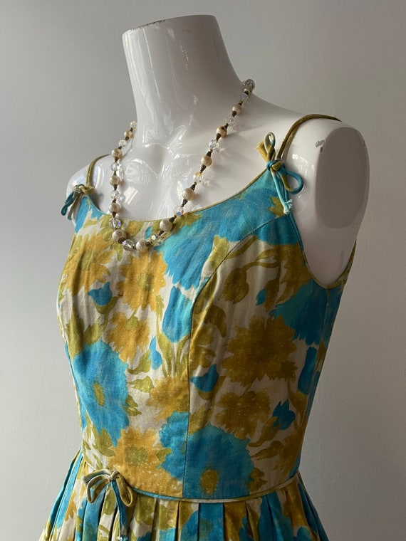 Vintage 1950s Sundress l 50s Turquoise and Gold S… - image 7