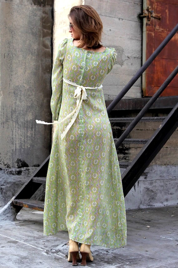 Vintage Jessica McClintock Style Green Ditsy Floral Lace Boho Maxi Dress Vintage Jessica McClintock Style Green Ditsy Floral Lace Boho Maxi Dress