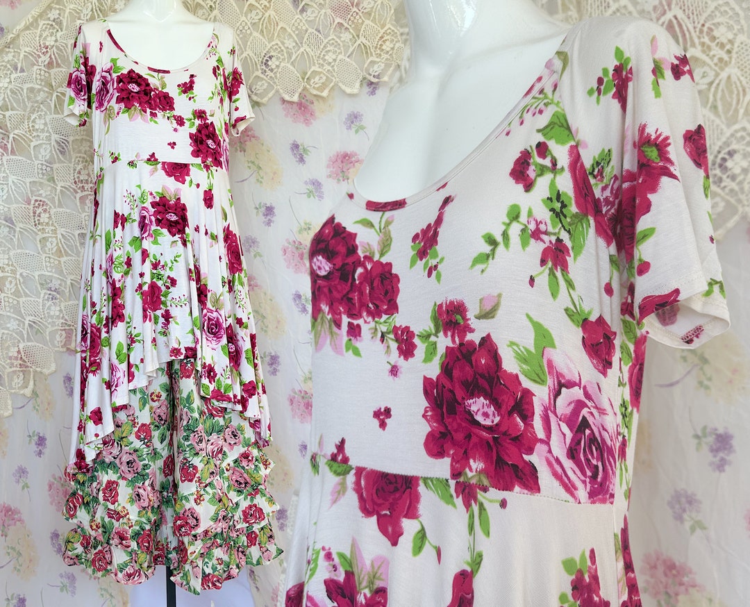 White and Fuchsia Floral Fit and Flare Dress with Pockets