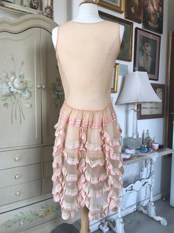 Antique 1920s Sheer Peach Edwardian Lace Ruffled … - image 2