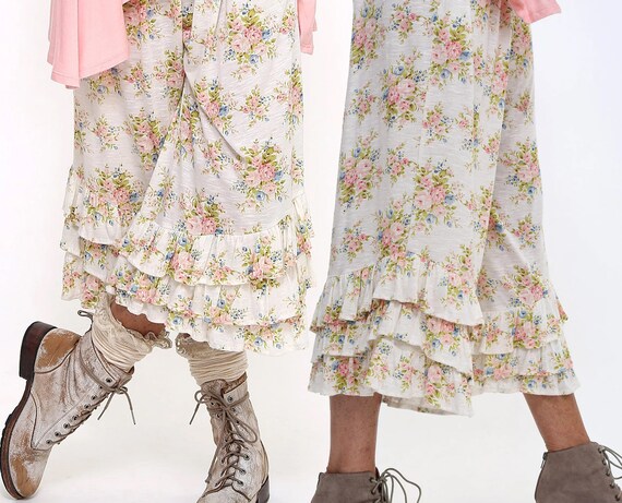 White and Pink Floral Bloomer Pants 