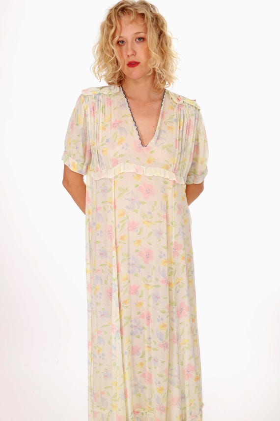 1940s Floral Maxi Slip Dress: Pastel Embroidered … - image 4