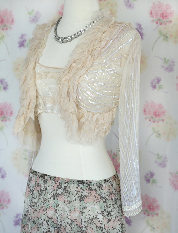 Betsey Johnson Sheer Sequin Beaded Bolero Jacket - image 5