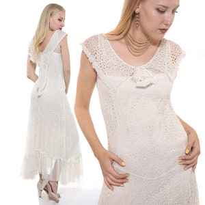 1920er Jahre Elfenbein Eyelet Flapper Brautkleid: Antikes Kleid mit tiefer Taille