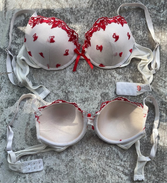 Buy Vintage 80s Red and White Heart Bra 34C, Lightly Lined Bra