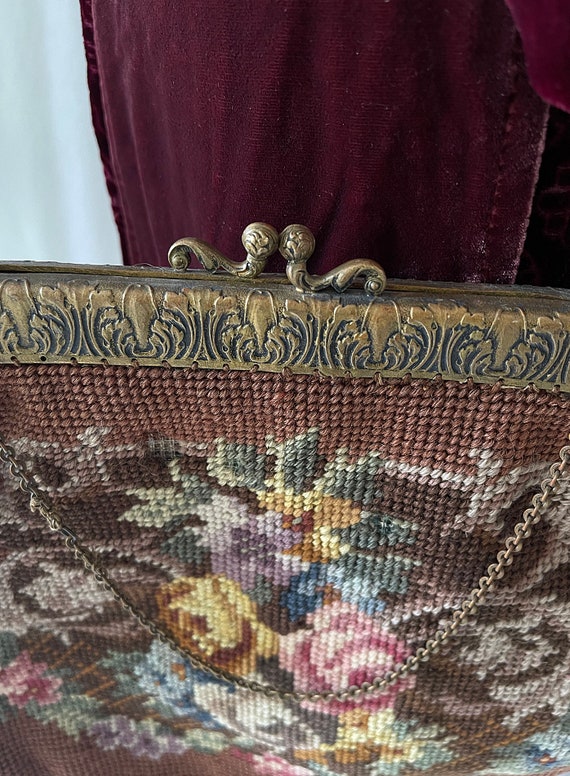 Vintage Large Needlepoint Purse, Vintage 50s Need… - image 4