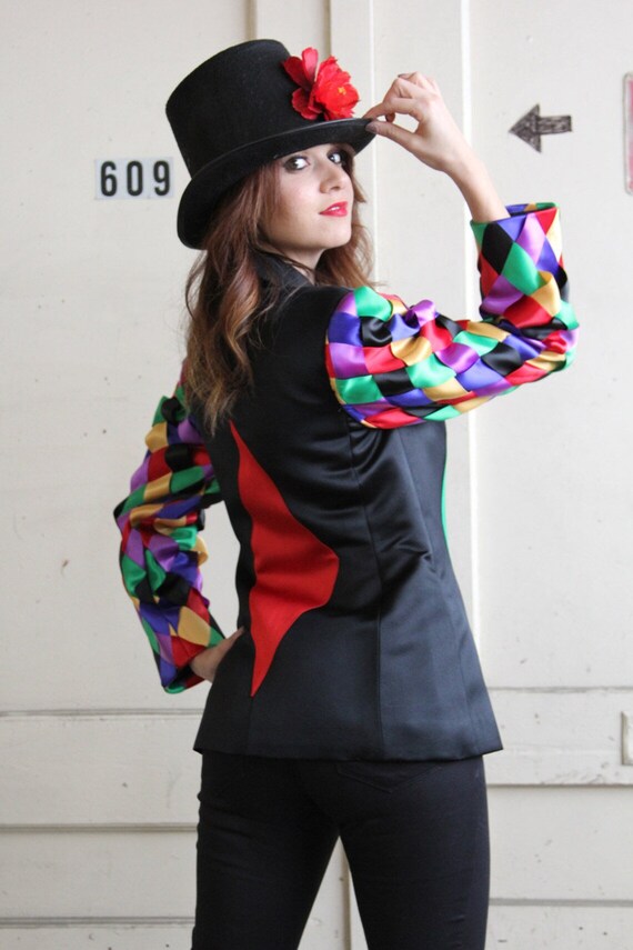 Vintage Black Satin Blazer: Braided Sleeve Jacket, Mr. Lee Custom Made