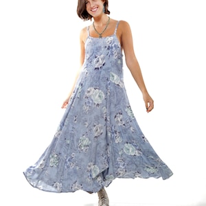 Blue Boho Maxi Dress/Button Down Dress/Floral Maxi Dress/Vintage inspired