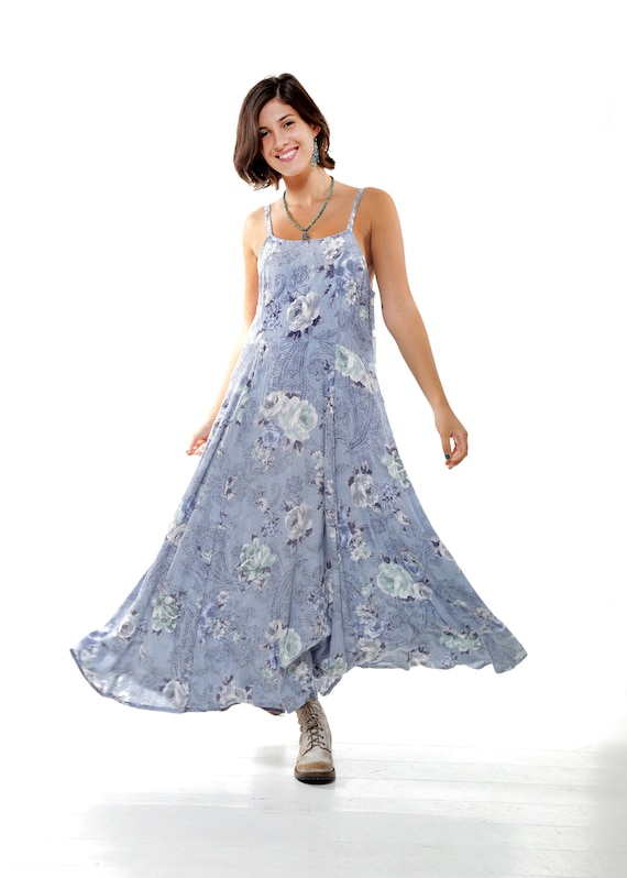 Blue Floral Maxi Dress, Vintage Inspired Button-down - Etsy