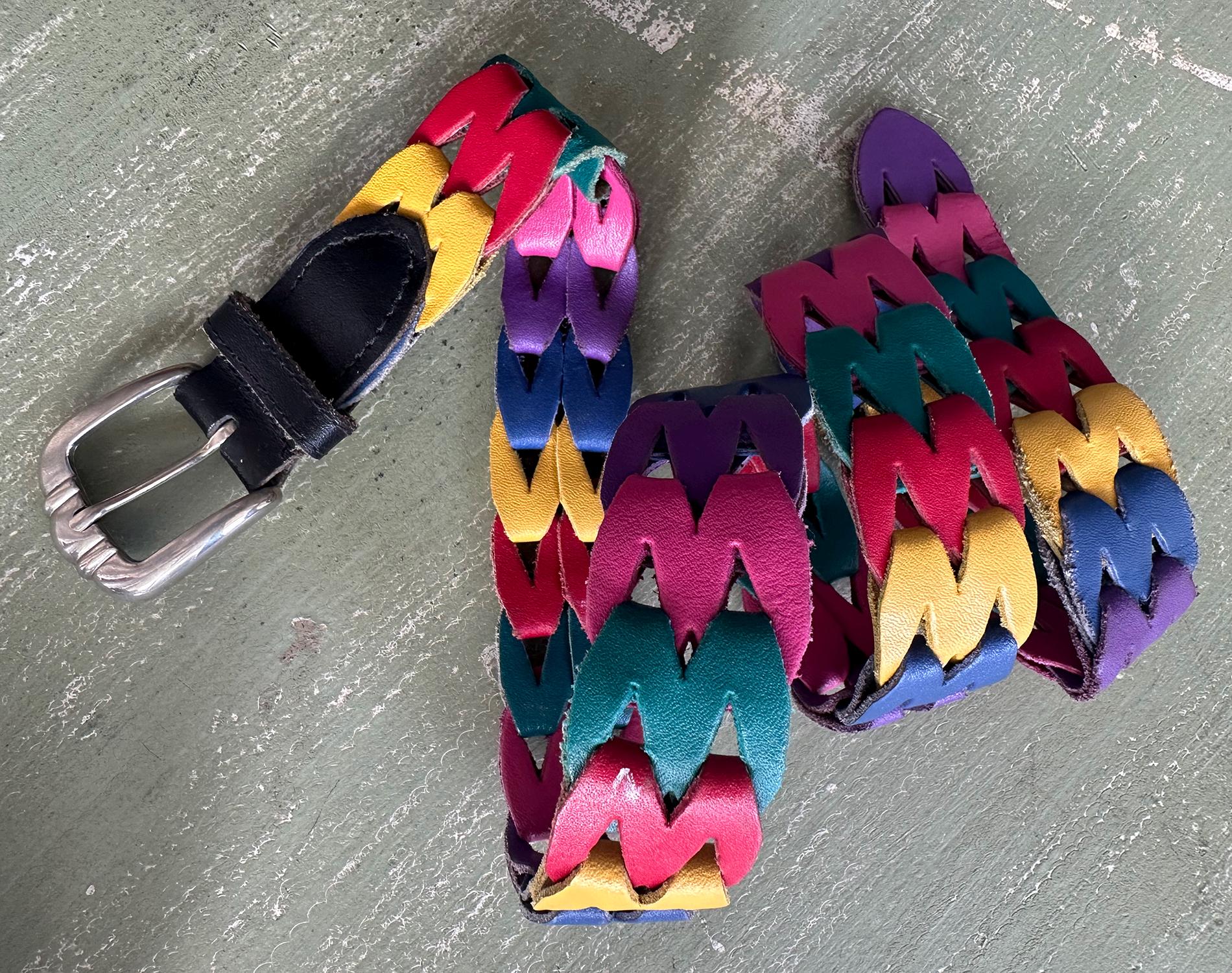 Vintage 80s 90s Metal Chain Belt Colorful Woven Rainbow Small 80s Rainbow Belt - Etsy main image 3