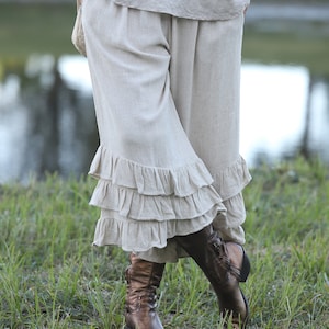 Beige Linen Ruffle Bloomer Pants, Beige Linen PantalOOns