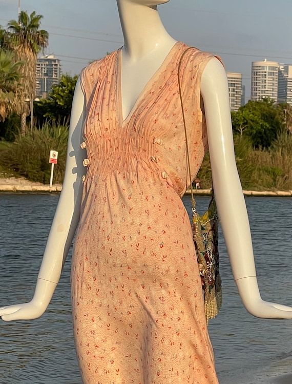 Sweet Memories Cowl Neckline Slip Dress Vintage Floral Print Peach