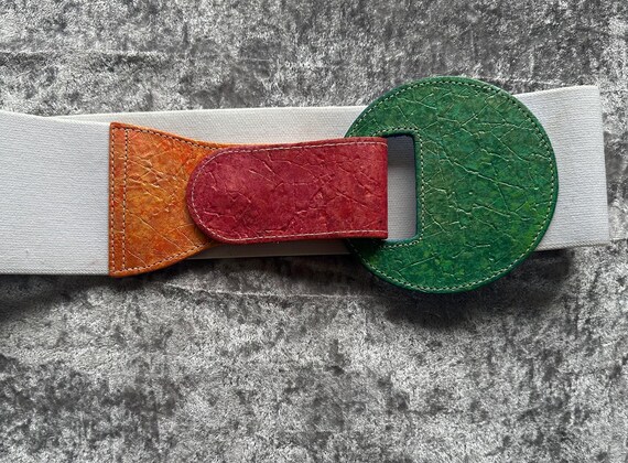 Vintage 70s Leather Elastic Waist Reversible Belt - image 8