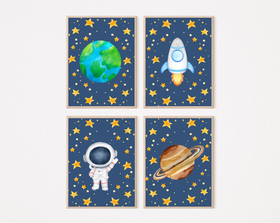 Outer Space Nursery Wall Art, Set of 4 Printables, Baby Boy Nursery ...