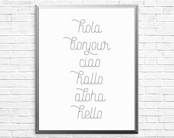Printable Art, Hello, Wall Art, Inspirational Quote, Motivational Quote, Typography Art Print, Languages of Hello, Hello Around The World