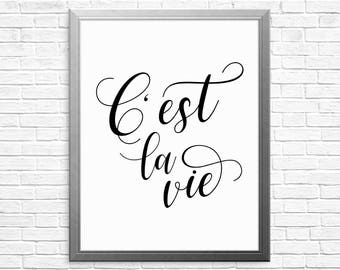 PRINTABLE ART, C'est La Vie, Typography Print, French Art, Inspirational Quote, Wall Art, Motivational Quote, That's Life, French Quote