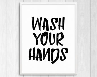 PRINTABLE ART, Wash Your Hands, Bathroom Wall Art, Bathroom Art, Bathroom Wall Decor, Black and White Art, Kids Bathroom Art