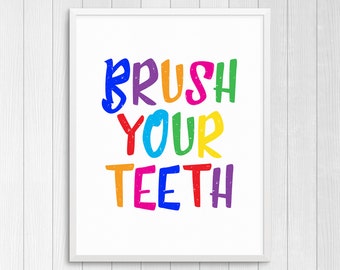 ARTE IMPRESIBLE, cepillo de sus dientes, arte de la pared del baño, arte del baño, decoración de la pared del baño, arte colorido de la pared, arte del baño de los niños