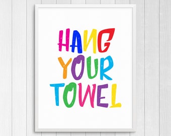 ARTE IMPRESIBLE, Cuelgue su toalla, Arte de la pared del baño, Arte del baño, decoración de la pared del baño, arte colorido de la pared, arte del baño de los niños