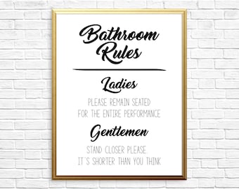 Bathroom Rules, Printable Art, Bathroom Art, Bathroom Wall Decor, Printable Bathroom Art, Funny Art, Typography Print, Funny Bathroom Art