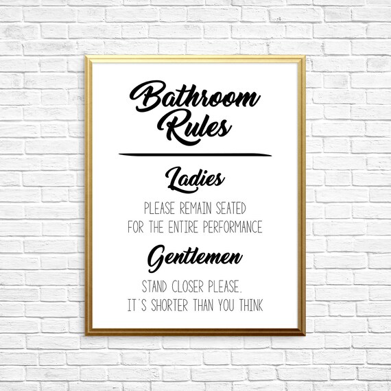 Bathroom Rules Printable Art Bathroom Art Bathroom Wall Etsy