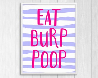 Arte imprimible comer eructo caca bebé regalo vivero pared arte niñas habitación arte niños pared arte chids habitación decoración arte para niñas arte baby shower regalo