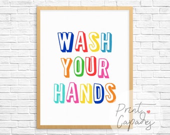 Wash Your Hands, Printable Art, Bathroom Wall Decor, Kids Bathroom Art, Kids Bathroom Decor, Wall Art, Bathroom Signs, Art Prints, Kids Art