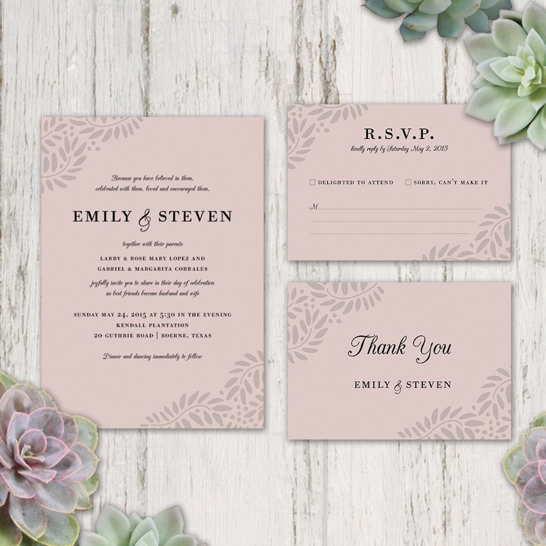 Clic wedding day invitation, printable wedding day invitation, rsvp card, thank on your own card, electronic, leaves, vines, succulents picture about Etsy Wedding Invitations Printable named Clic wedding day invitation, printable wedding ceremony invitation, rsvp card, thank on your own card, electronic, leaves, vines, succulents
