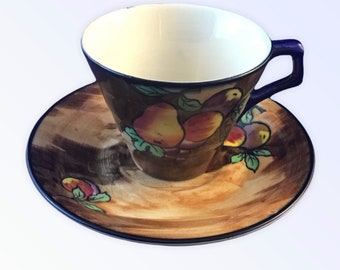 Vintage H & K Tunstall Tea Cup Saucer Mixed Fruit, Luscious Pattern