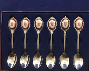 Spoon Set 6 Spoons Japan S.P.C.N. Steel and Porcelain Spoon