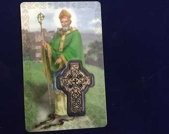 St-Patrick French Prayer Card with Celtic Cross