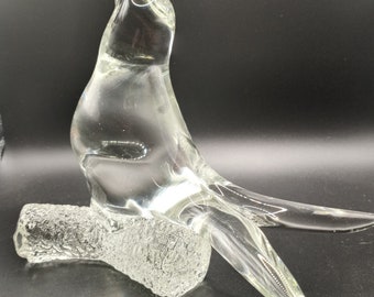 Vintage Art Glass Dove Bird On Branch Art Glass Figurine Sculpture