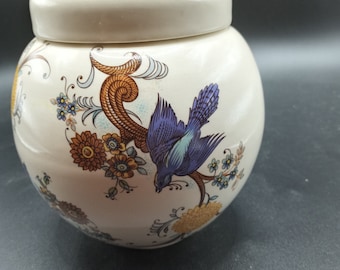 Vintage Sadler Ginger Jar, England ,Blue Bird Paradise Vanity Table Jar