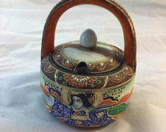 Vintage Satsuma Hand Painted Sugar Bowl, Made in Japan