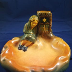 Antique Danish Art Pottery Ashtray Pipe Holder, Ipsen Match Tray 5" x 7" in Orange and Brown