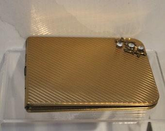 VTG 1940s A Gold Tone Product Metal Secretary Picture Address Wallet Rhinestone