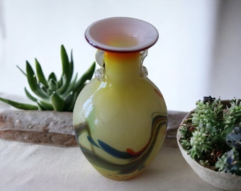 Vintage  Dalian Art Glass Bulbous Vase