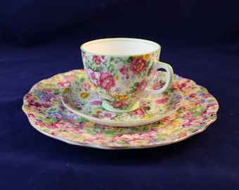 Teacup, Vintage Floral Chintz Sampson Smith, Od Royal, Bone China Tea Cup Set With Sandwich Plate