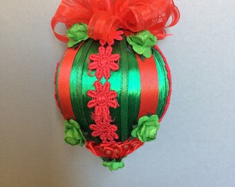 Victorian Style/Green Christmas Ornament With Red Accents/Handmade