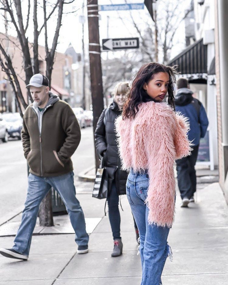 pink fur cropped jacket